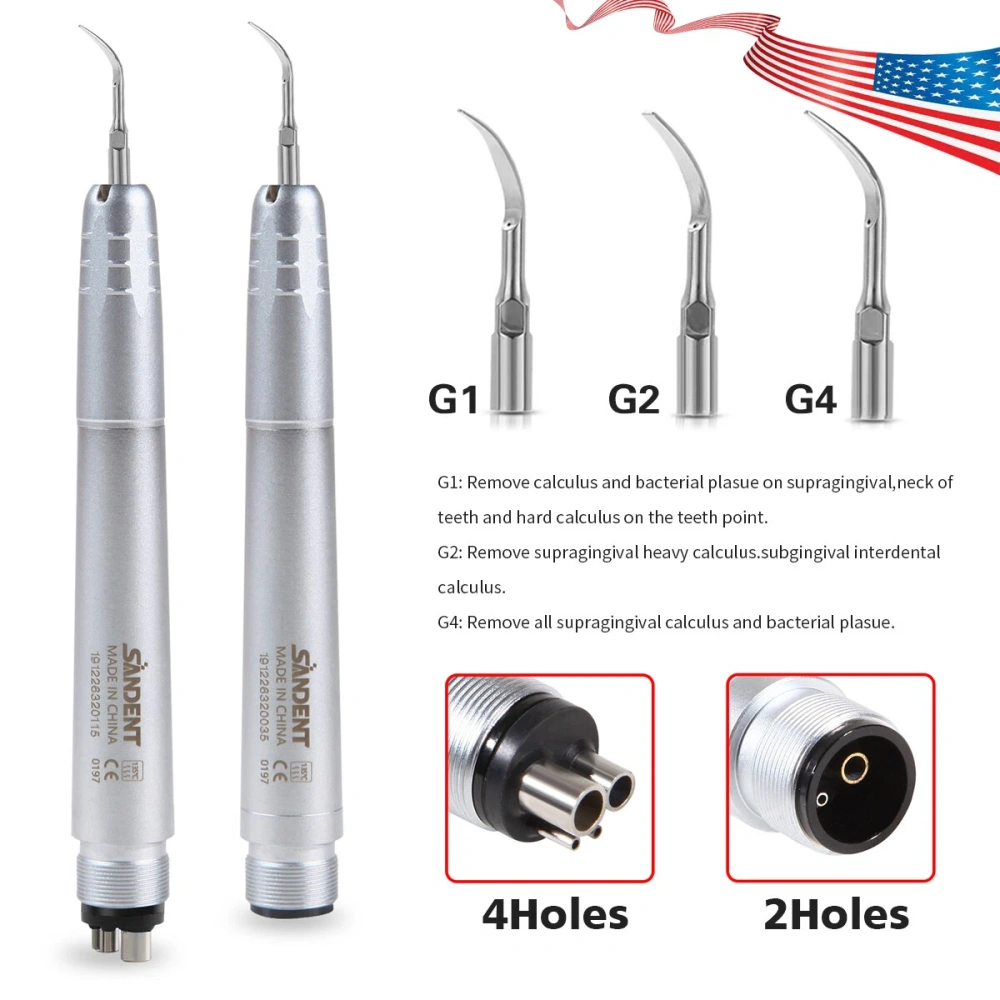 Dental Ultrasonic Air Perio Scaler Handpiece 4 Hole / 2 Hole+ 3 Scaling Tips for Dentist
