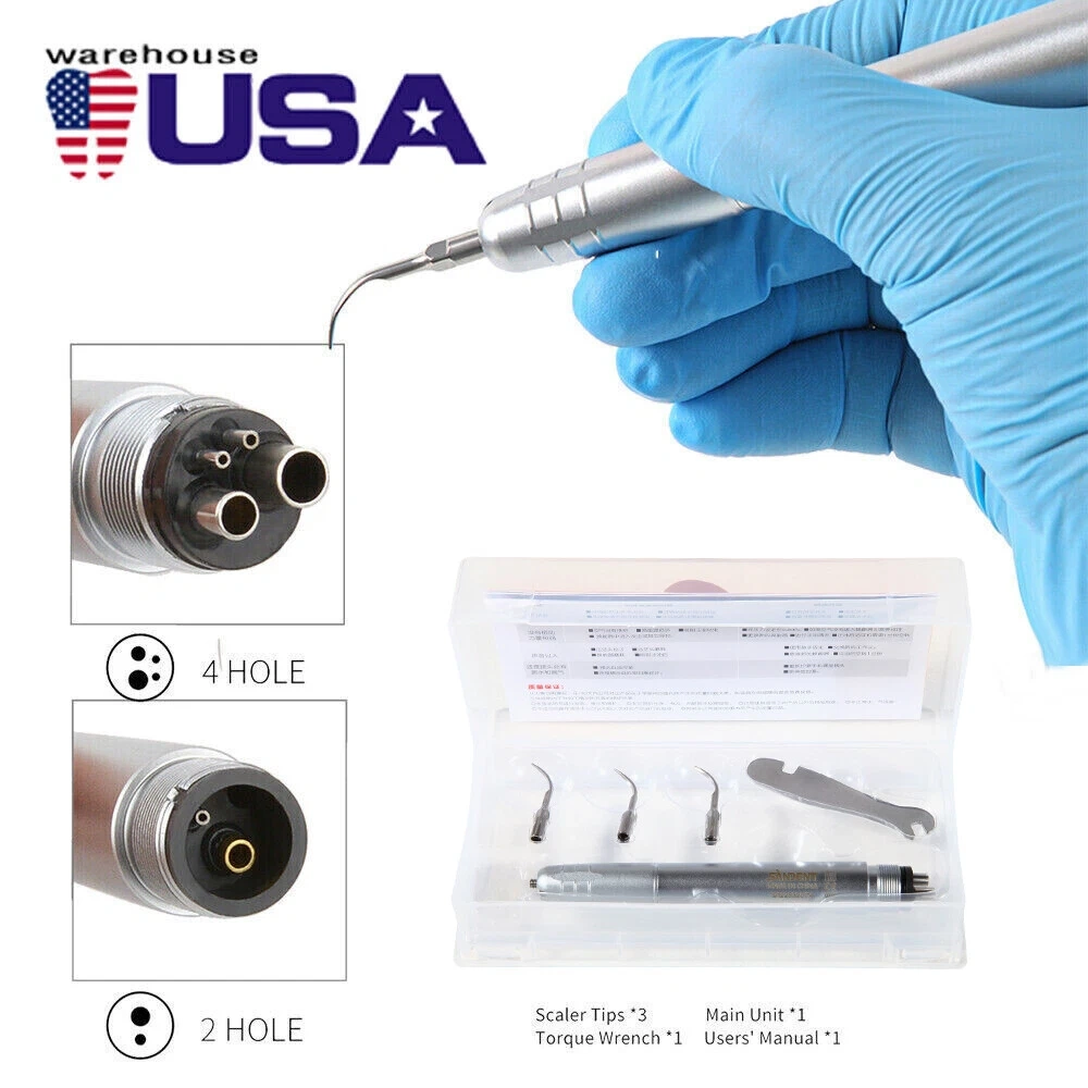 Dental Ultrasonic Air Perio Scaler Handpiece 4 Hole / 2 Hole+ 3 Scaling Tips for Dentist