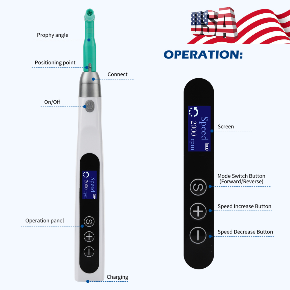 2 in1 Dental Electric Cordless Hygiene Prophy Polishing Handpiece 360° Swivel 2000rpm