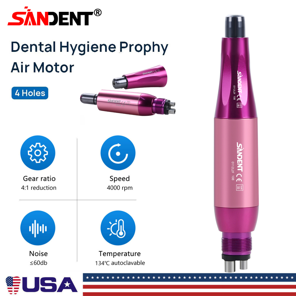 Dental 4:1 Hygiene Prophy Handpiece 360° Swivel Straight Cone Air Motor 4Holes DT