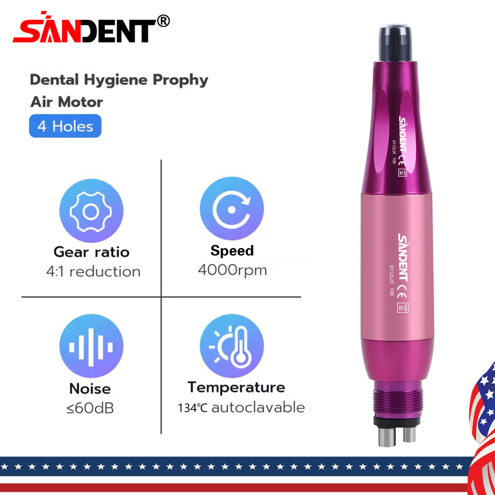 Dental 4:1 Hygiene Prophy Handpiece 360° Swivel Straight Cone Air Motor 4Holes DT