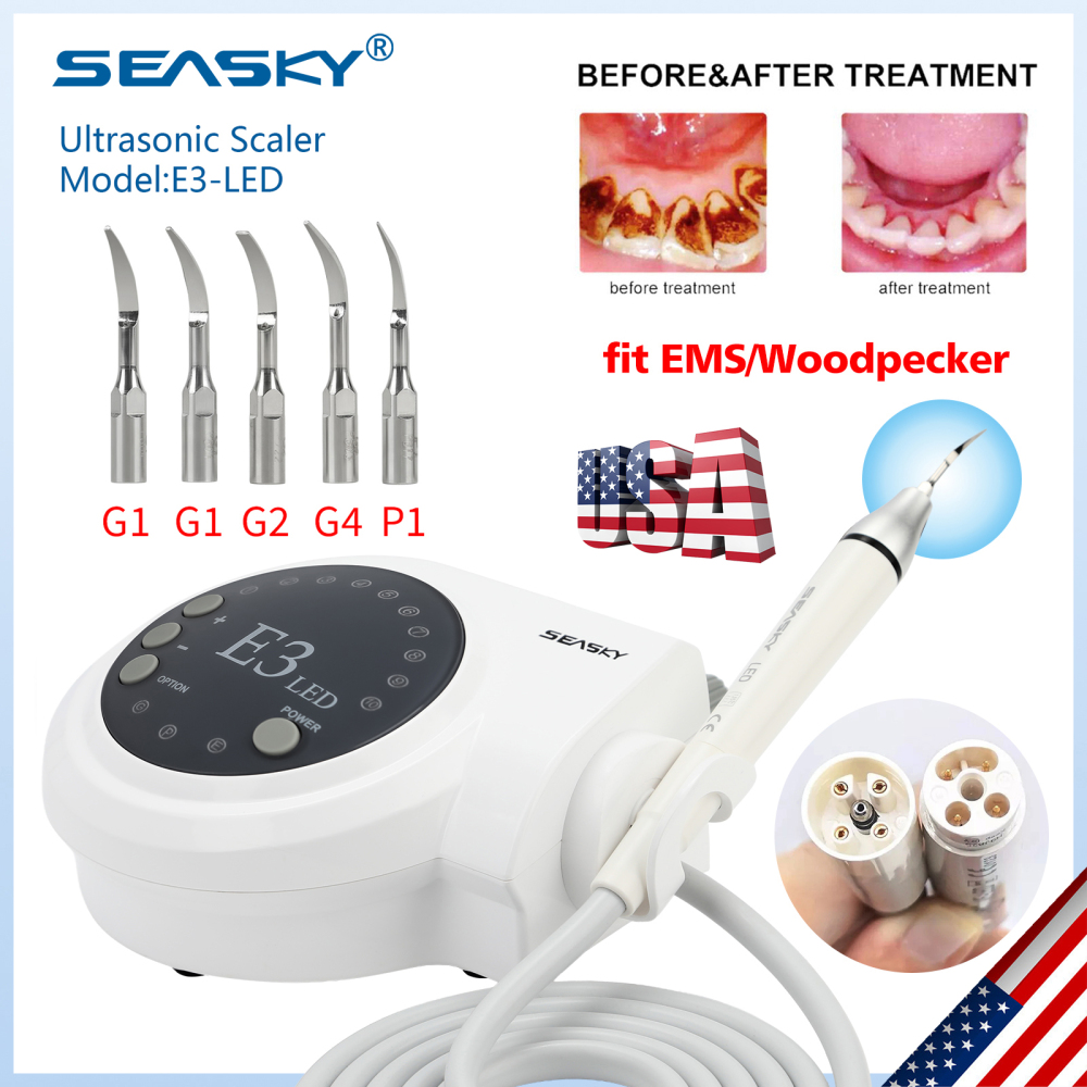 SK-E3L Dental Ultrasonic Scaler + LED Handpiece + 5*Tips Fit Woodpecker EMS Cavitron