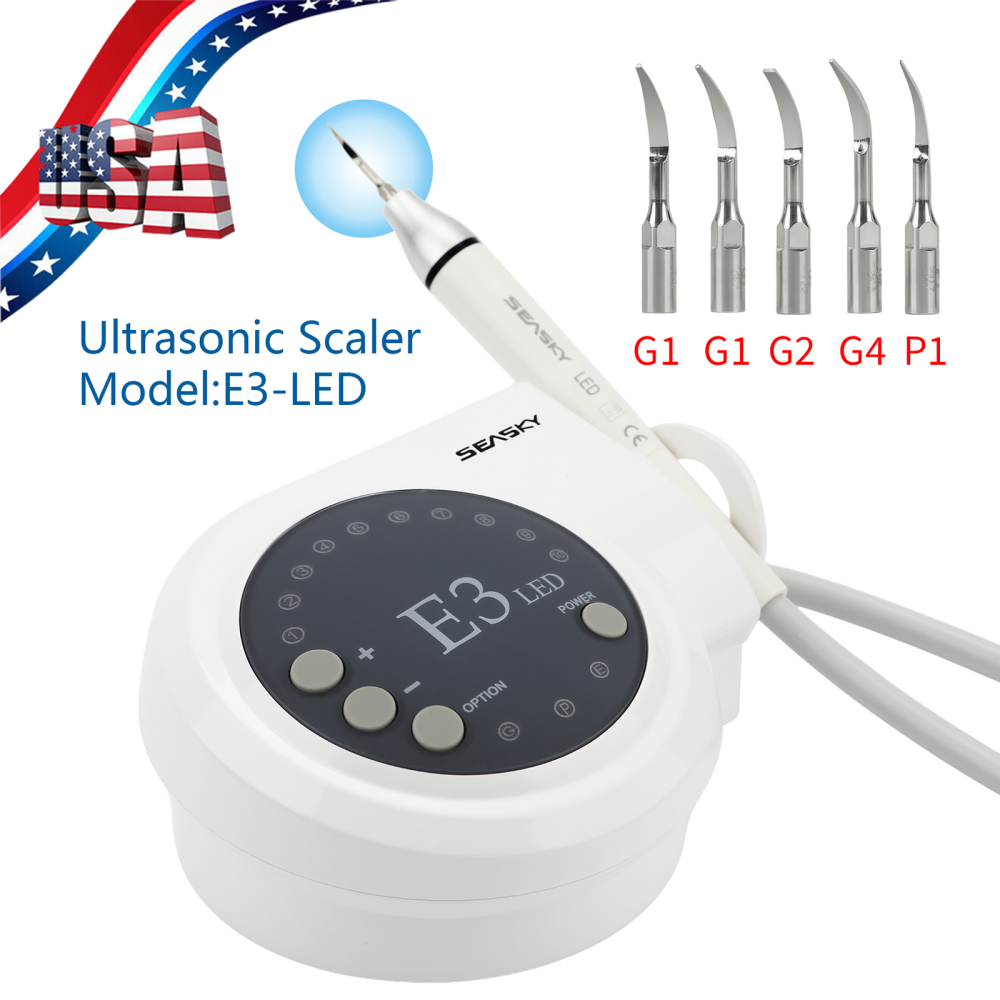 SK-E3L Dental Ultrasonic Scaler + LED Handpiece + 5*Tips Fit Woodpecker EMS Cavitron