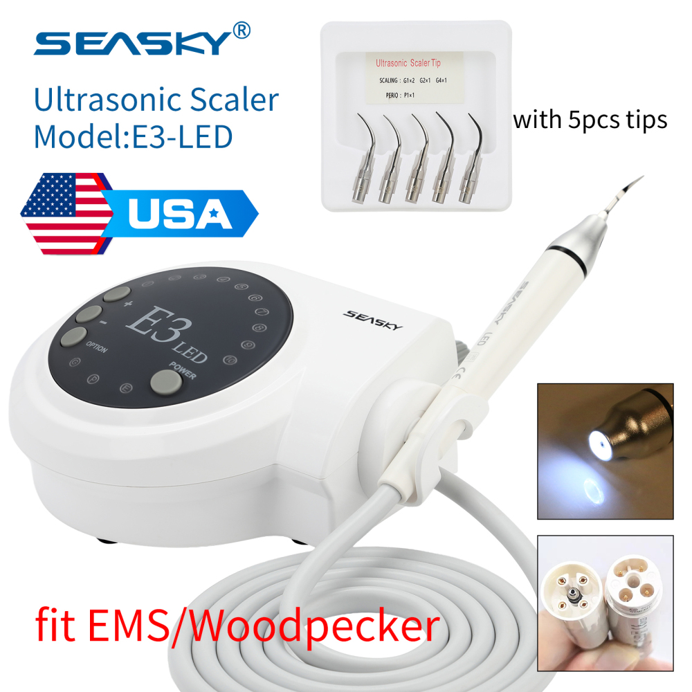 SK-E3L Dental Ultrasonic Scaler + LED Handpiece + 5*Tips Fit Woodpecker EMS Cavitron