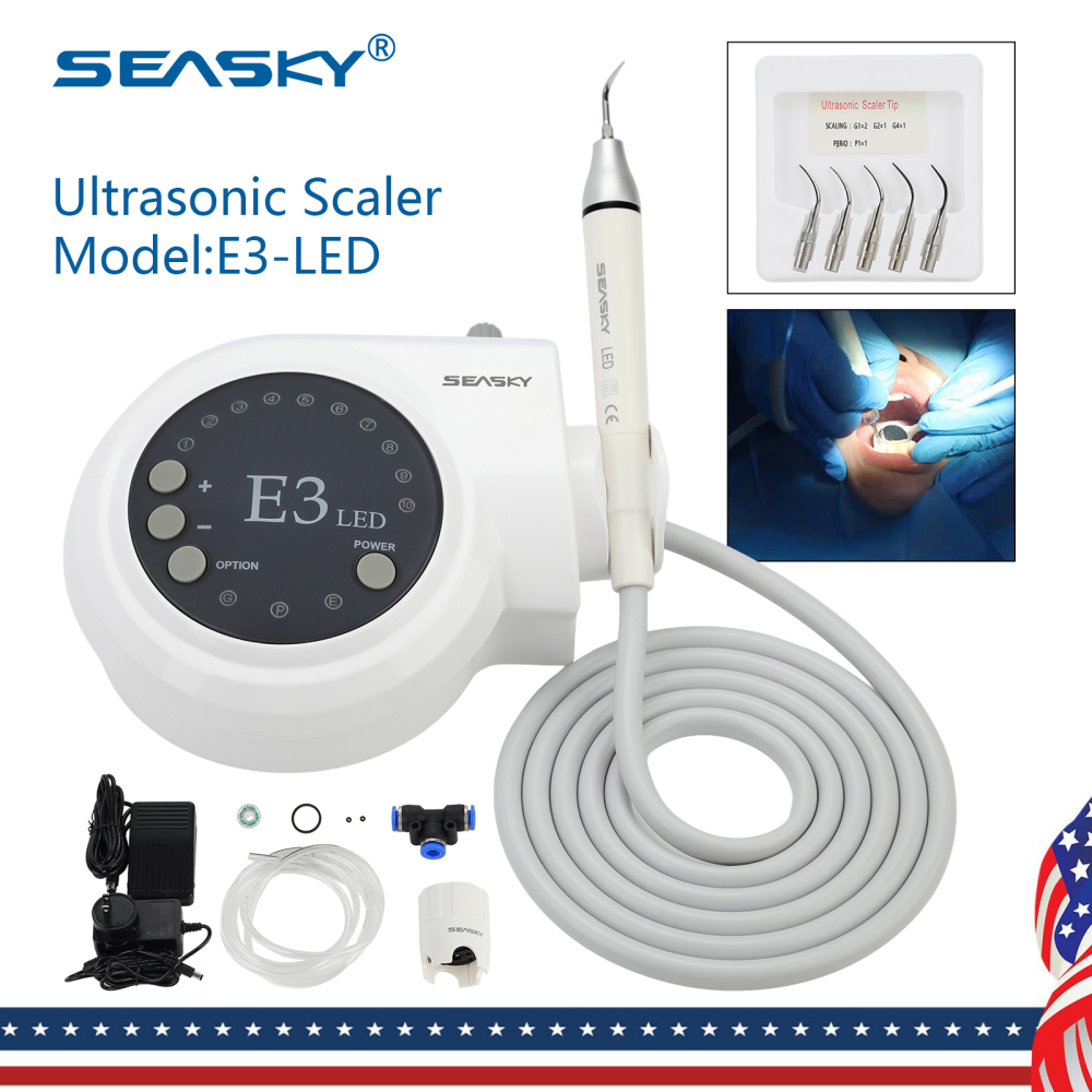 SK-E3L Dental Ultrasonic Scaler + LED Handpiece + 5*Tips Fit Woodpecker EMS Cavitron