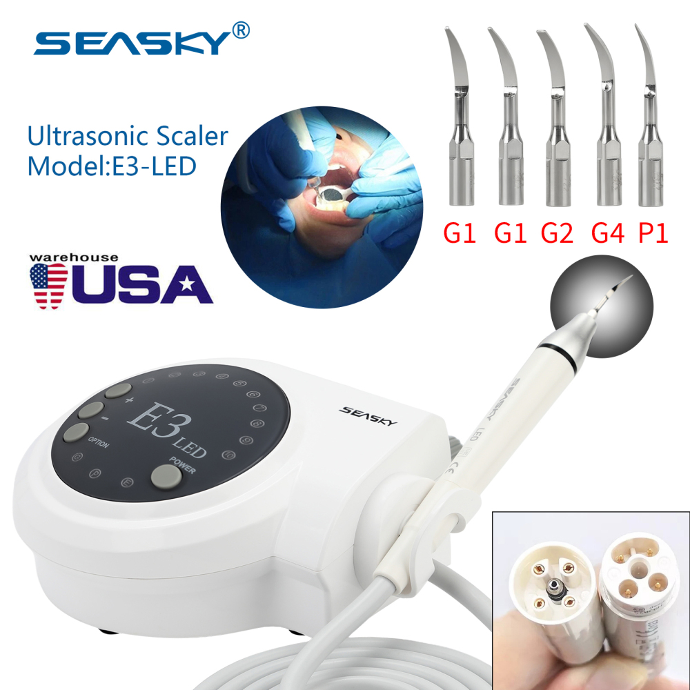 SK-E3L Dental Ultrasonic Scaler + LED Handpiece + 5*Tips Fit Woodpecker EMS Cavitron