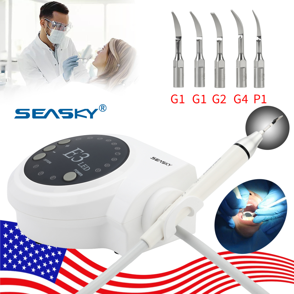 SK-E3L Dental Ultrasonic Scaler + LED Handpiece + 5*Tips Fit Woodpecker EMS Cavitron
