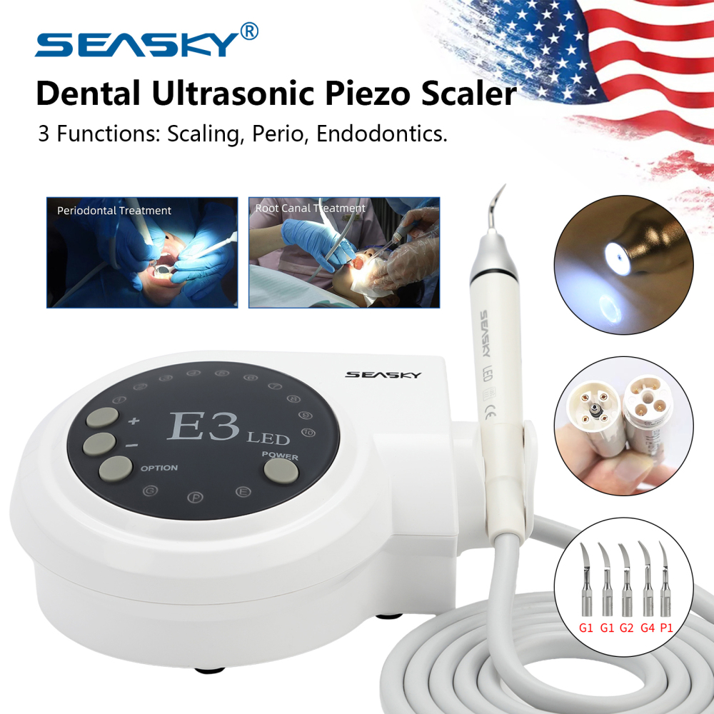 SK-E3L Dental Ultrasonic Scaler + LED Handpiece + 5*Tips Fit Woodpecker EMS Cavitron
