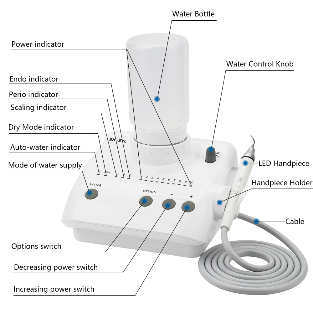 SK-E1/SK-E1L Dental Ultrasonic Piezo Scaler Unit Fit EMS LED/Non-LED handpiece & Tips