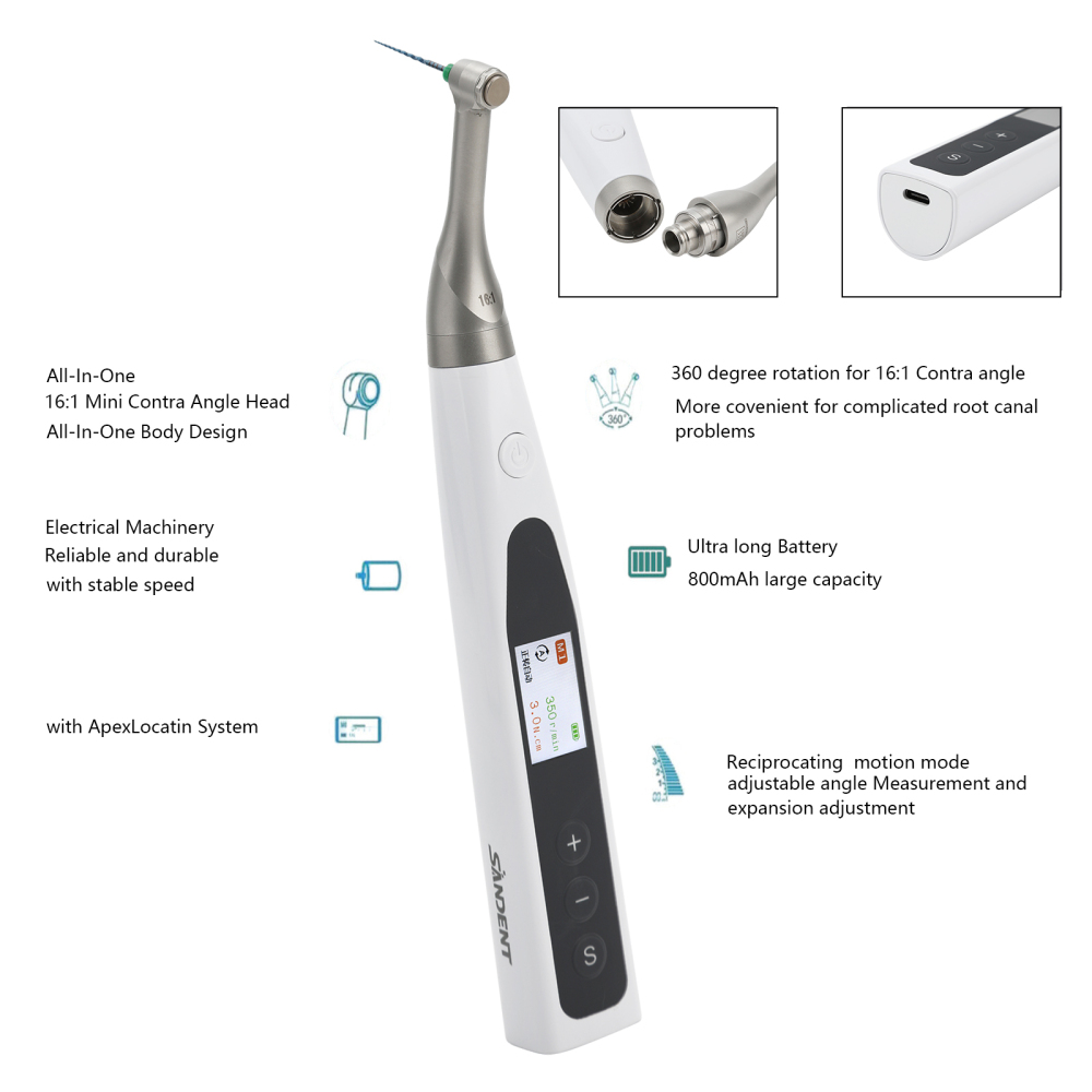 SANDENT 2 in 1 Dental Cordless Endodontics Endo Motor w/ Apex Locator
