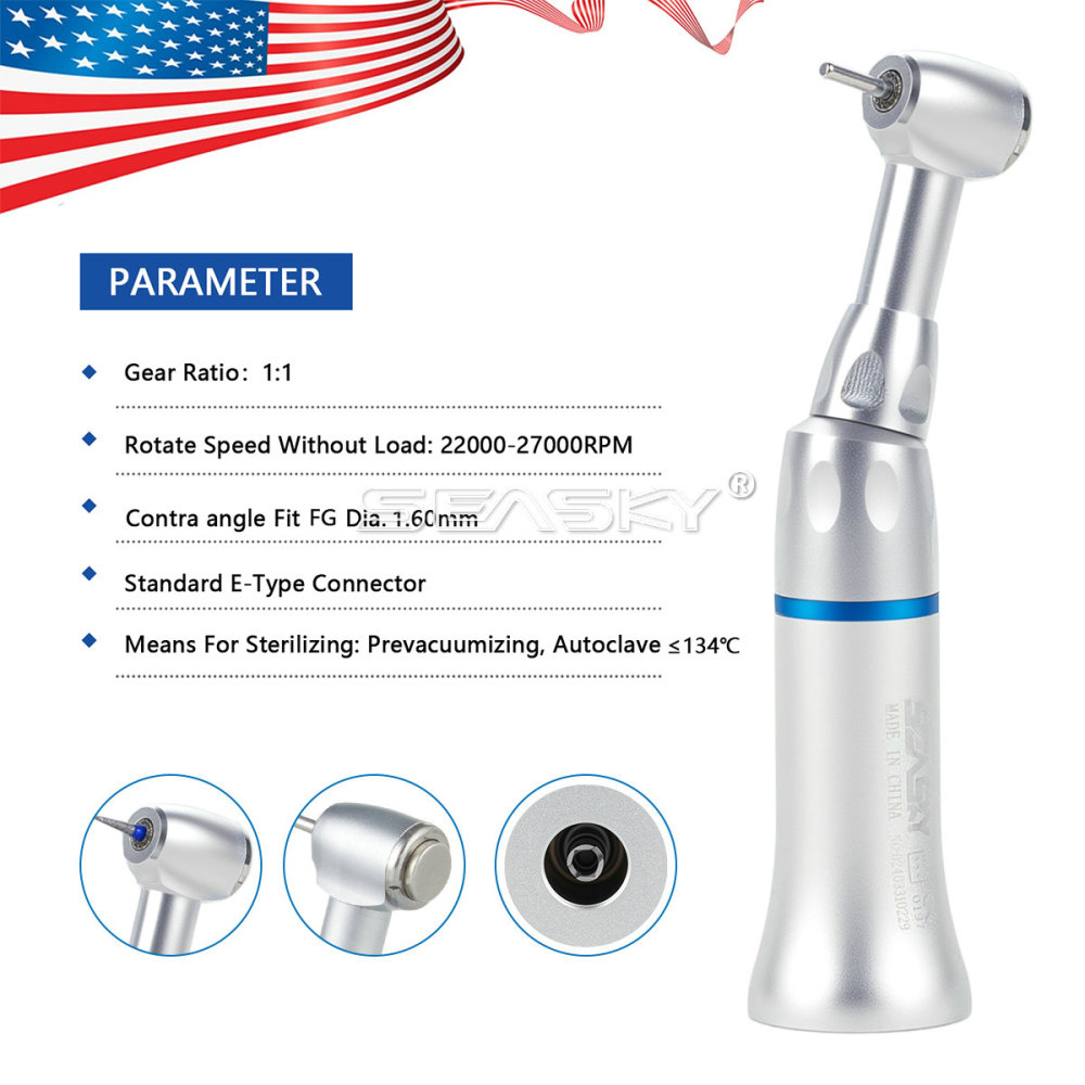 Dental Push Button Contra Angle Slow Low Speed Handpiece fit 1.6mm FG burs PAG