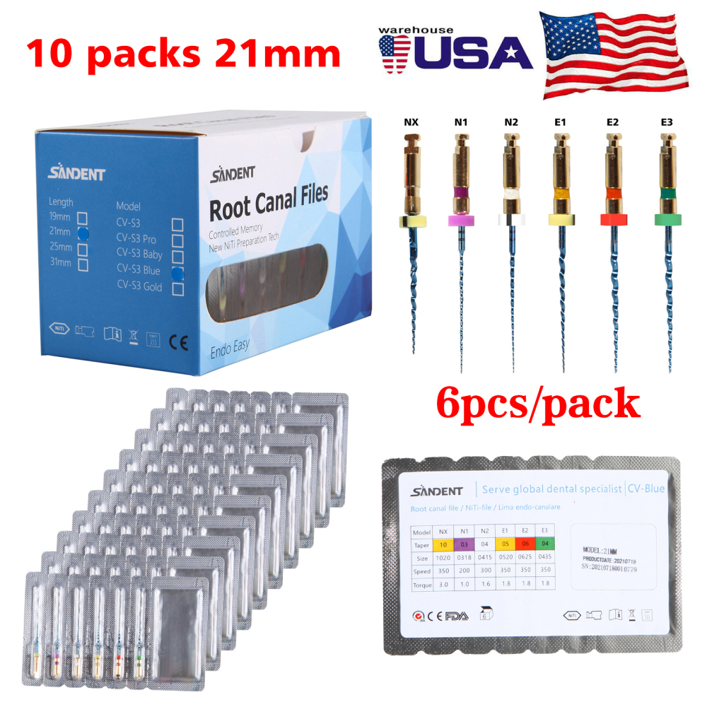 Dental Endo NITI Rotary Files Heat Activated Assorted 6 Files 21mm/25mm/31mm