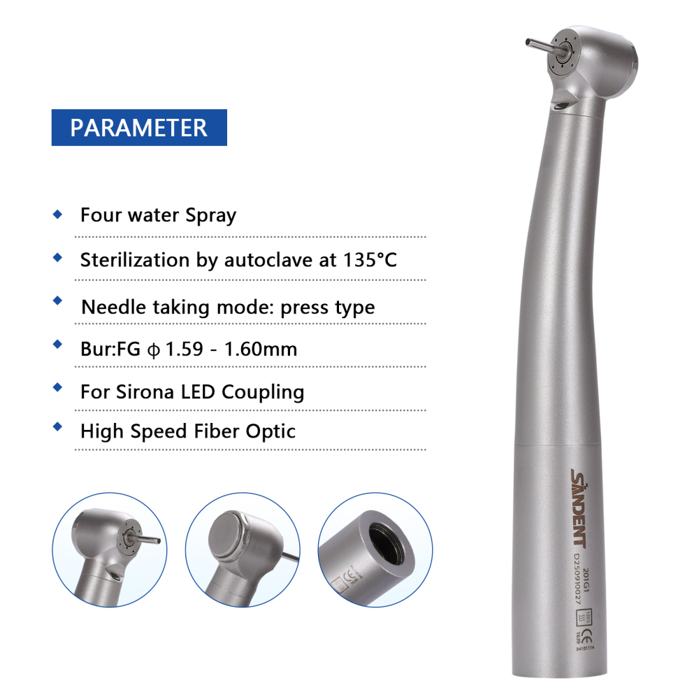 SANDENT Dental Fiber Optic High Speed Turbine Handpiece 4 spray Fit SIRONA Coupler