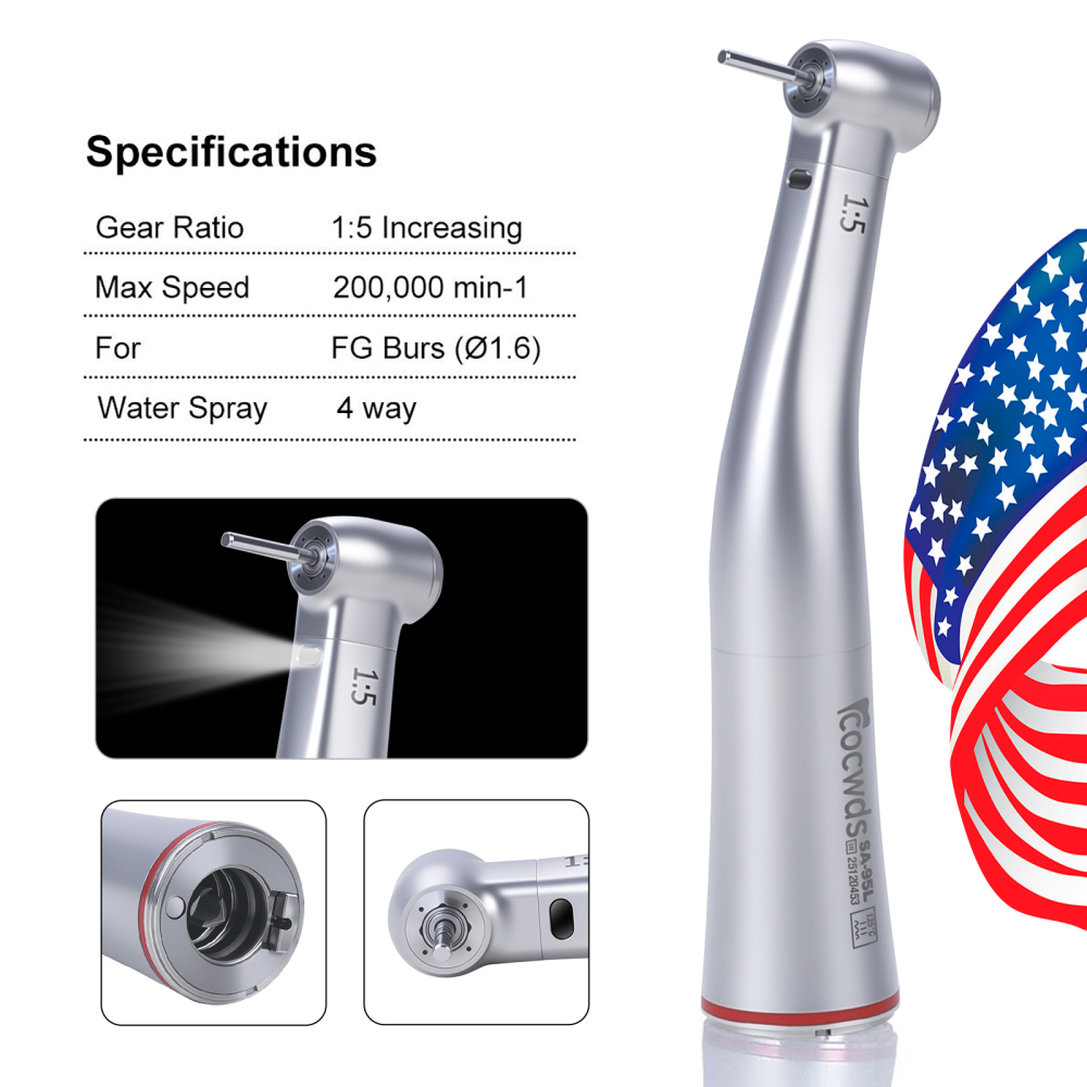 Sale！Dental Electric 1:5 Contra Angle Handpiece LED Fiber Optic Turbine Cocwds