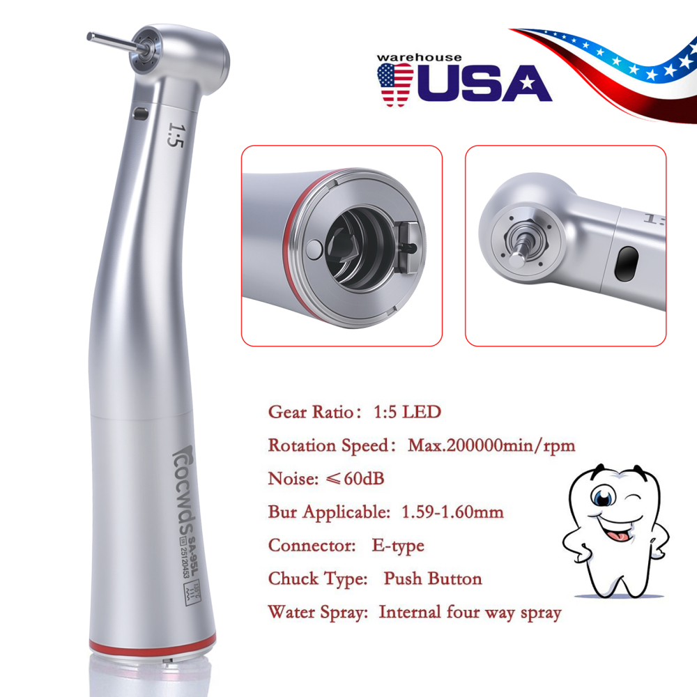 Sale！Dental Electric 1:5 Contra Angle Handpiece LED Fiber Optic Turbine Cocwds