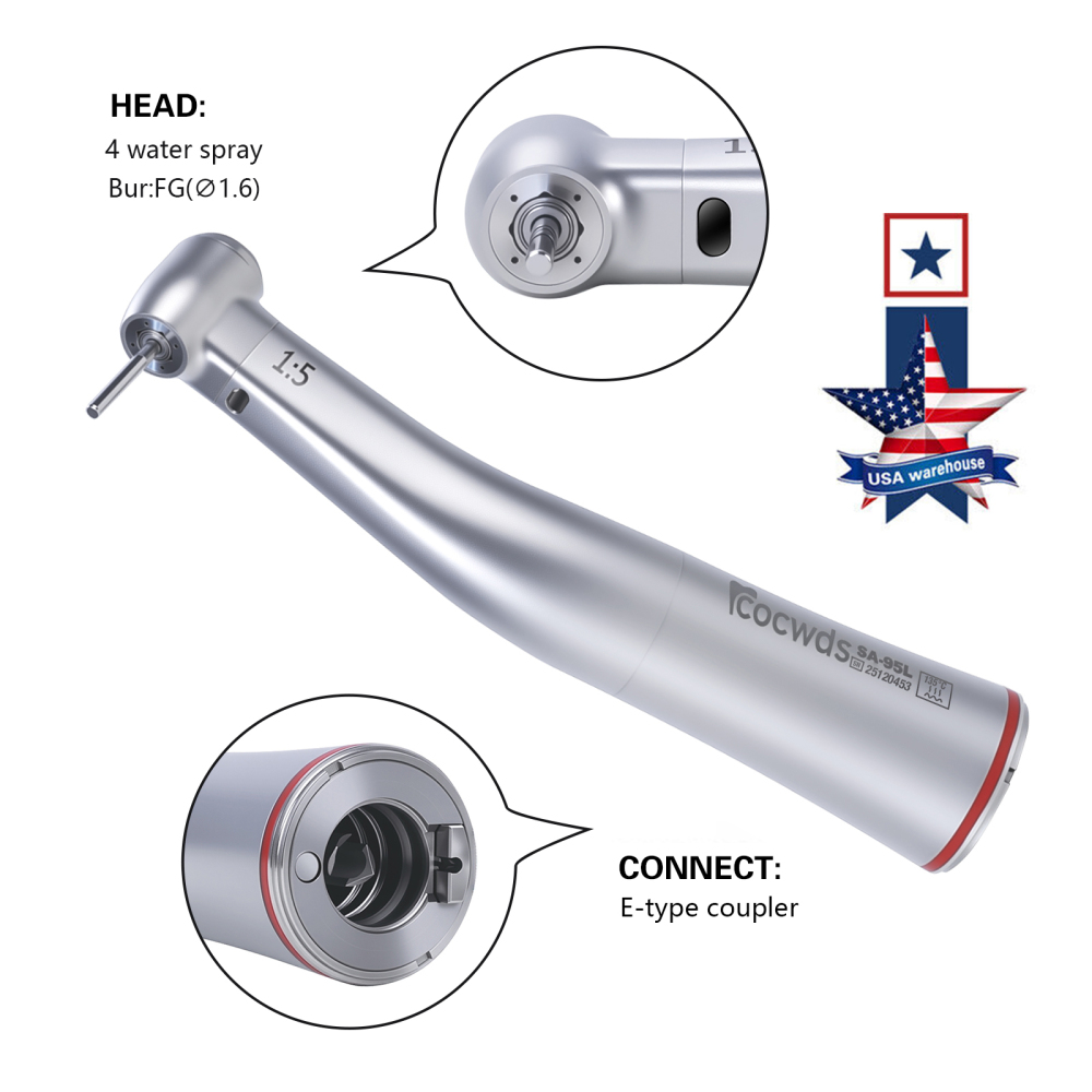 Sale！Dental Electric 1:5 Contra Angle Handpiece LED Fiber Optic Turbine Cocwds