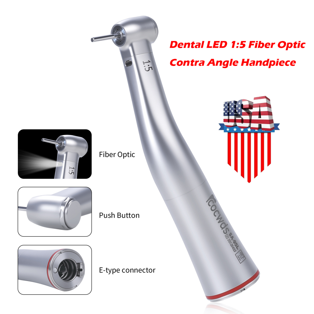 Sale！Dental Electric 1:5 Contra Angle Handpiece LED Fiber Optic Turbine Cocwds