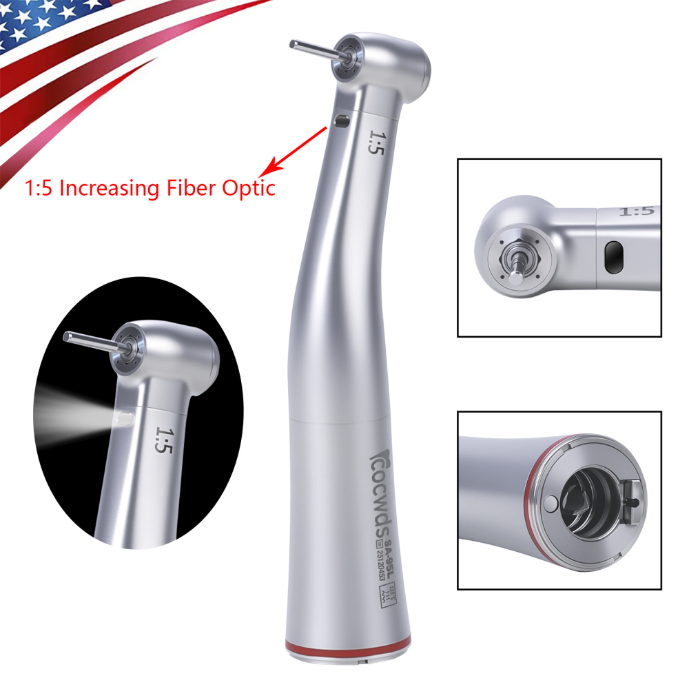 Sale！Dental Electric 1:5 Contra Angle Handpiece LED Fiber Optic Turbine Cocwds