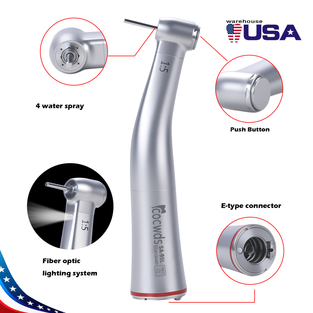 Sale！Dental Electric 1:5 Contra Angle Handpiece LED Fiber Optic Turbine Cocwds