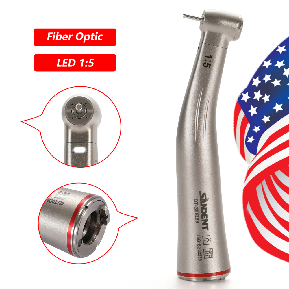 Upgrade Sandent brand Dental 1:5 Increasing LED Fiber Optic Electric Contra Angle Handpiece Standard/Mini head