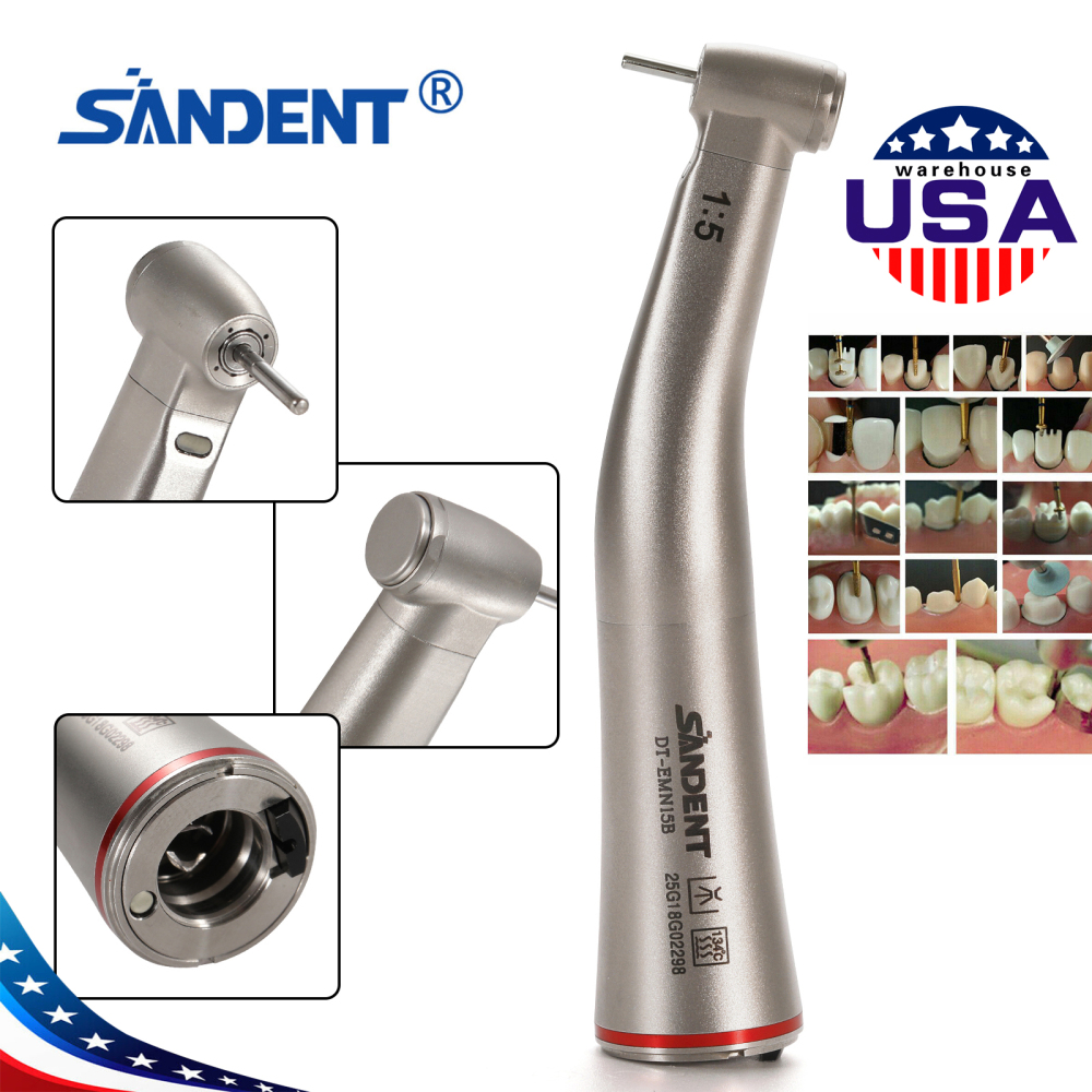 Upgrade Sandent brand Dental 1:5 Increasing LED Fiber Optic Electric Contra Angle Handpiece Standard/Mini head