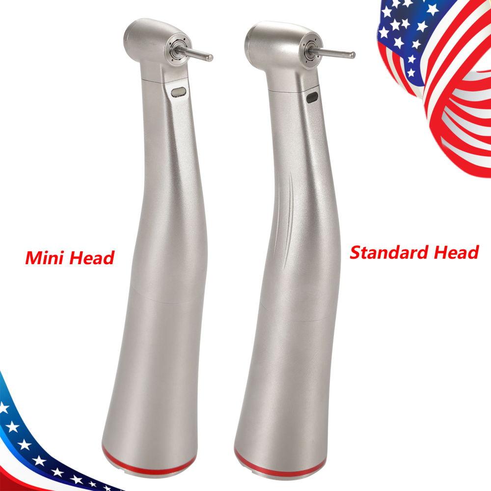 10pcs Dental 1:5 LED Fiber Optic Electric Contra Angle Handpiece Standard/Mini head SANDENT