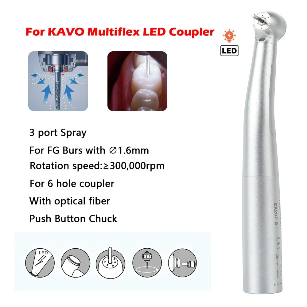 COXO Dental LED Fiber Optic High Speed Handpiece CX207-G Fit KaVo MULTIflex 6 Hole