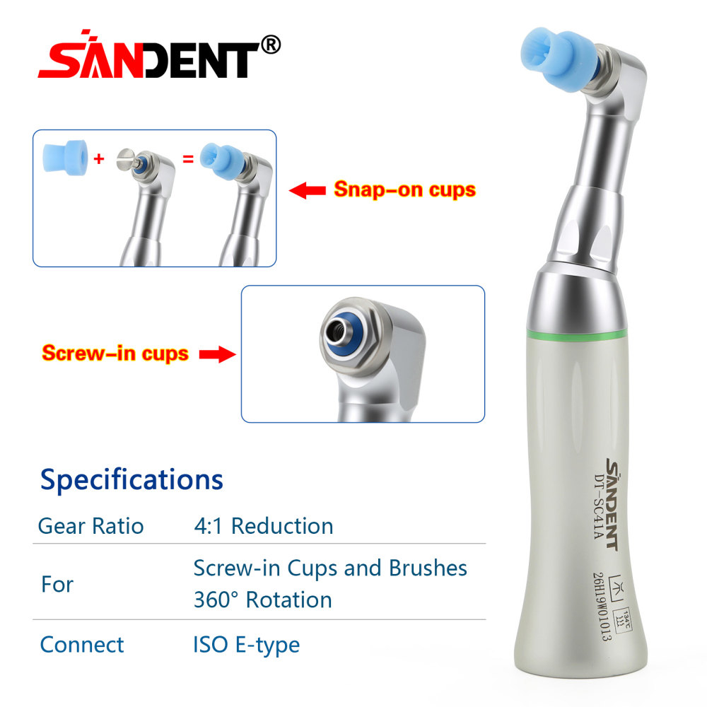 Dental 4:1 Low Speed Prophy Contra Angle Handpiece fit Screw-in & Snap-on cups