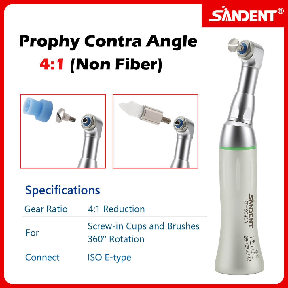Dental 4:1 Low Speed Prophy Contra Angle Handpiece fit Screw-in & Snap-on cups