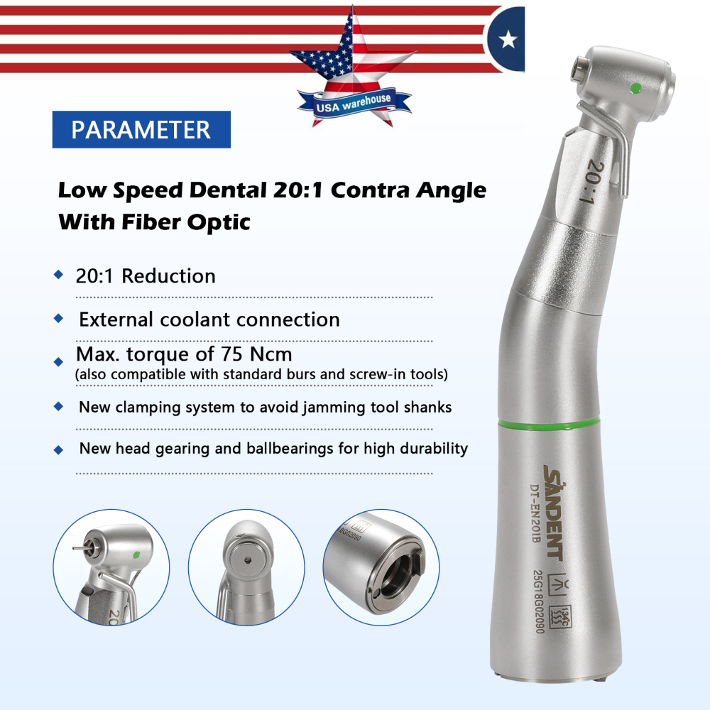 SANDENT Dental Implant Handpiece 20:1 Contra Angle Surgical Fiber Optic External WH type