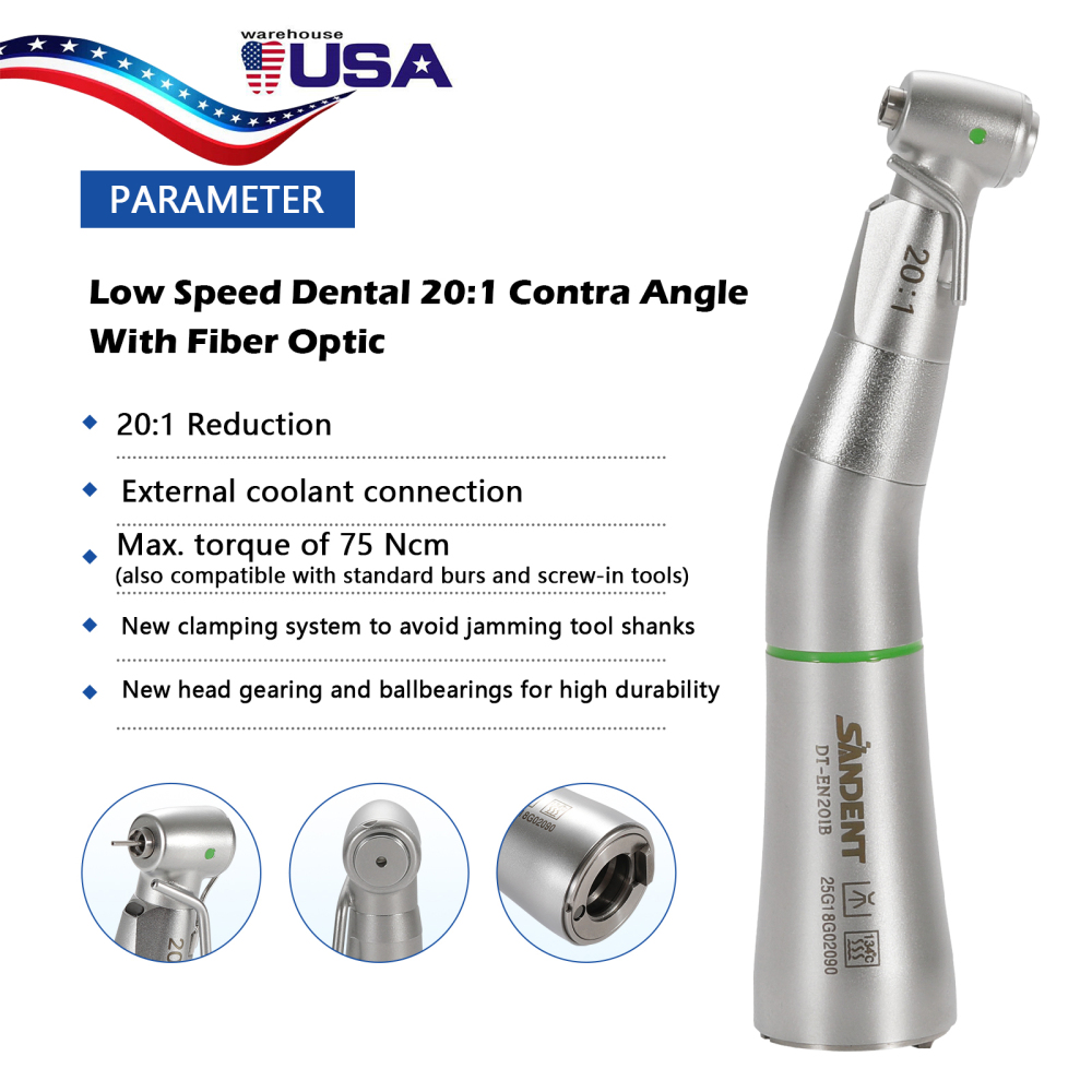 SANDENT Dental Implant Handpiece 20:1 Contra Angle Surgical Fiber Optic External WH type
