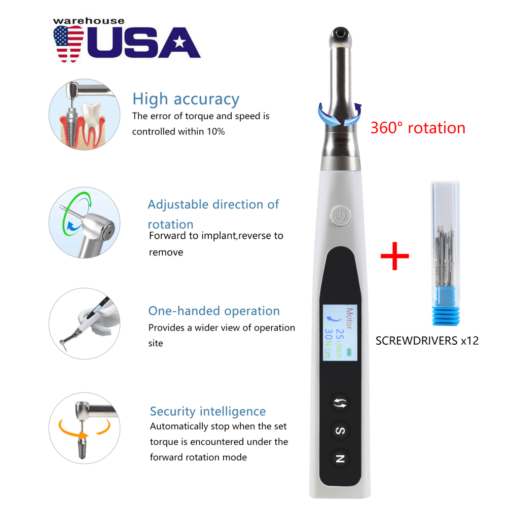 Dental 20:1 Wireless Universal Implant Torque Wrench Electric Driver Kit SANDENT Color screen