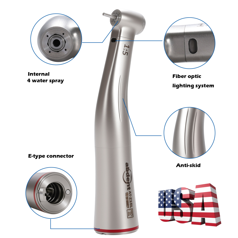 abdent brand Dental 1:5 Increasing LED Fiber Optic Electric Contra Angle Handpiece