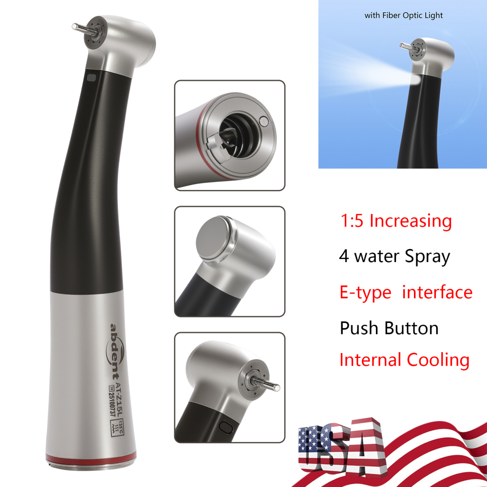 Dental 1:5 LED Fiber Optic Contra Angle Increasing Handpiece AT Fit Electric Motor