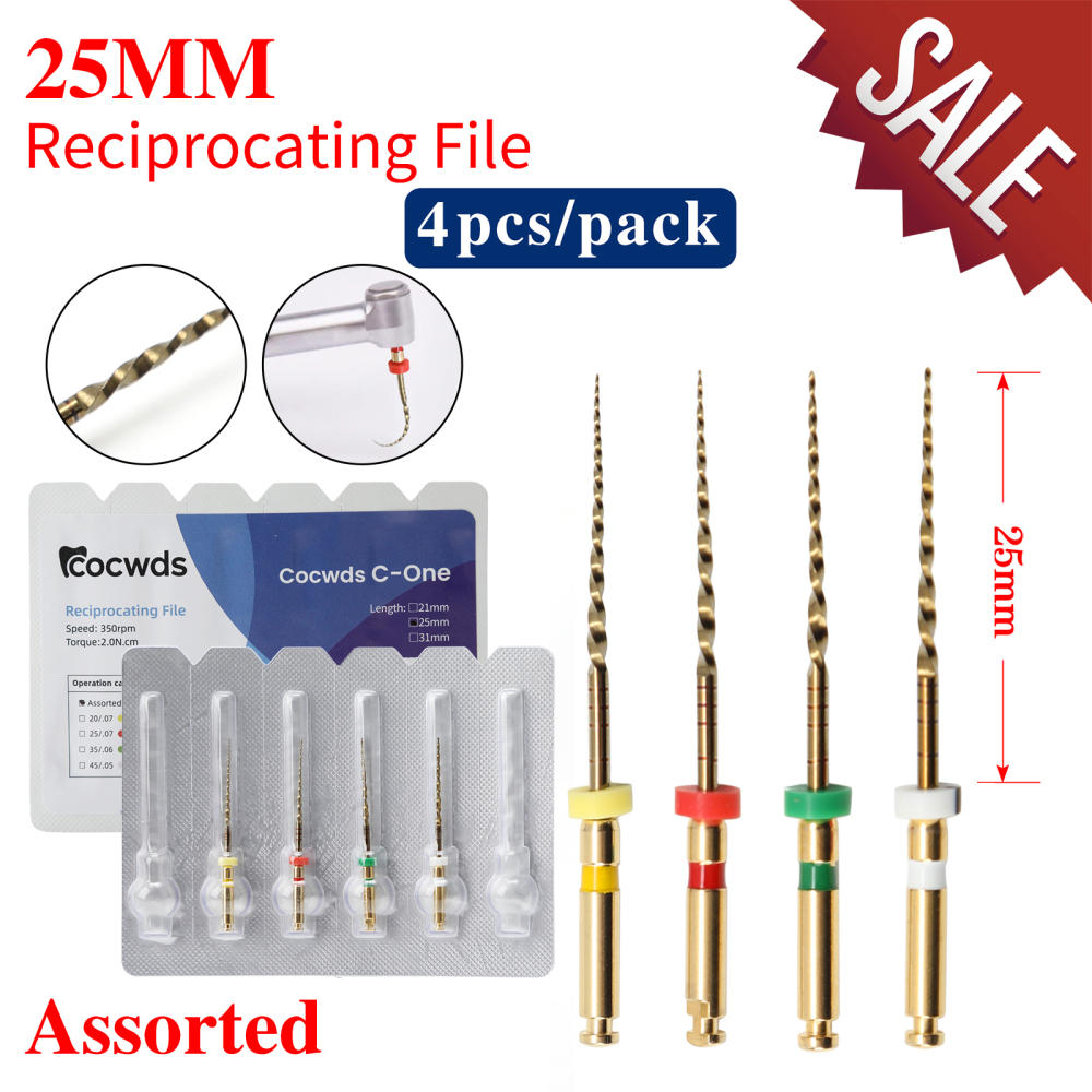 4pcs Dental Reciprocating Endodontic Root Canal Niti Gold Endo Rotary Files 25mm