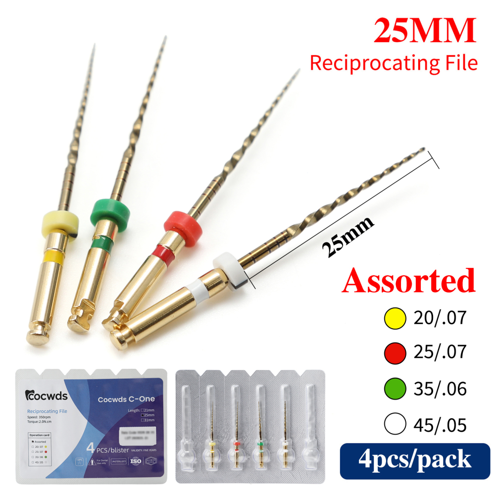 4pcs Dental Reciprocating Endodontic Root Canal Niti Gold Endo Rotary Files 25mm