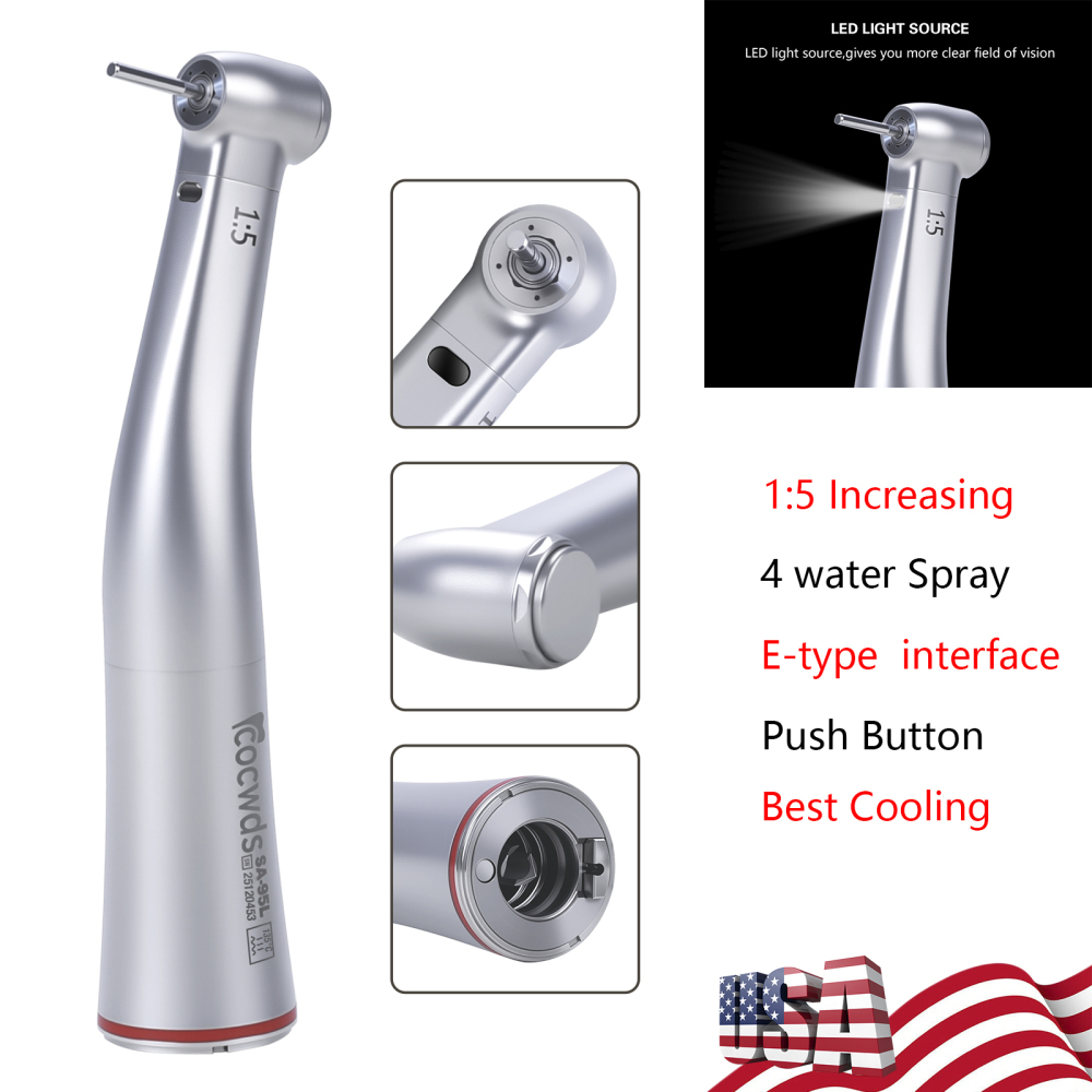 Sale! Dental 1:5 Increasing LED Fiber Optic Electric Contra Angle Handpiece ST/CS/AT/SK