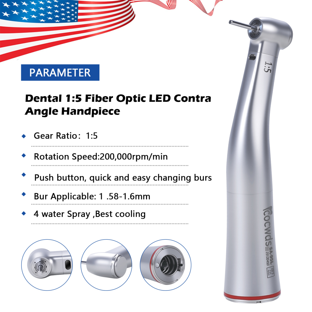 Sale! Dental 1:5 Increasing LED Fiber Optic Electric Contra Angle Handpiece ST/CS/AT/SK