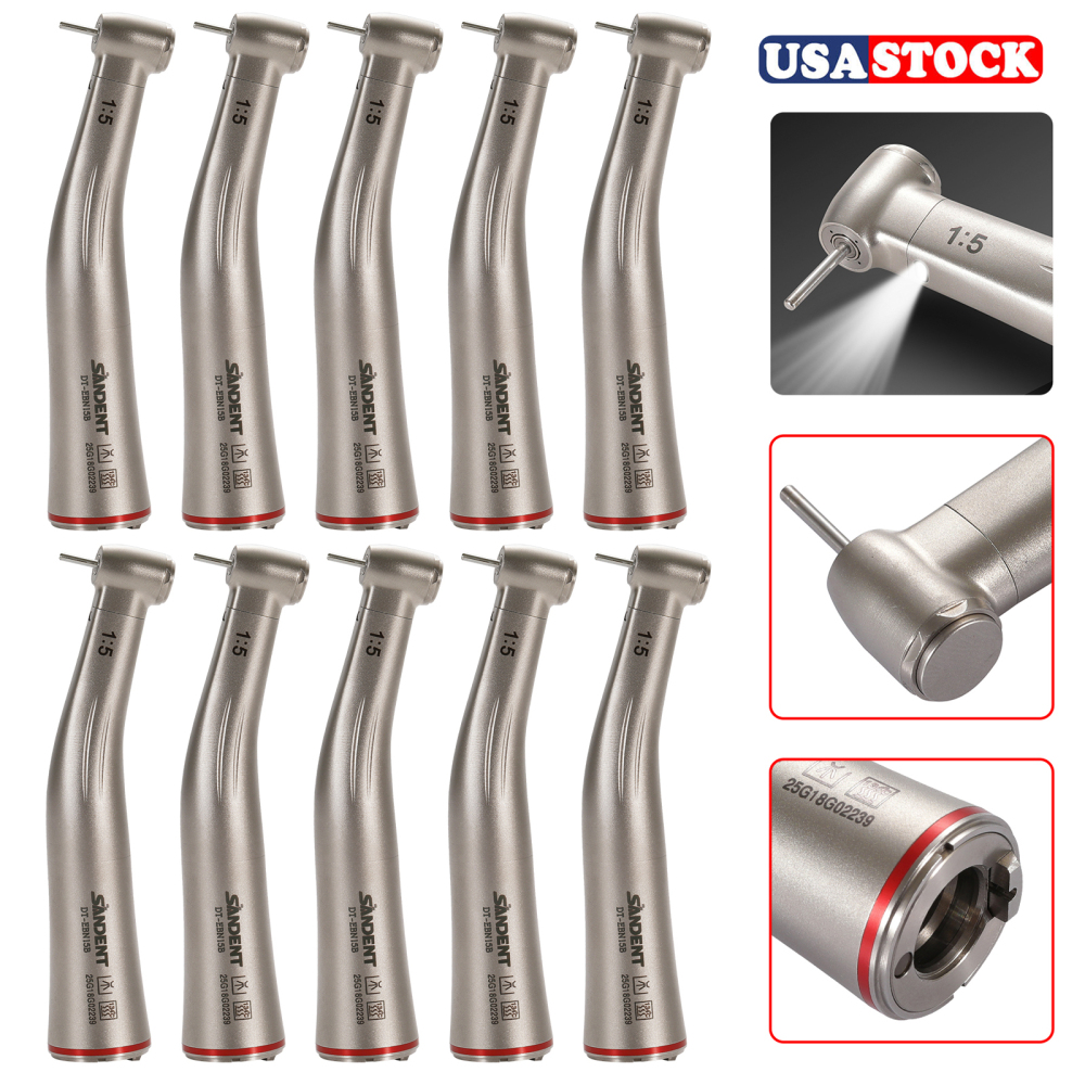 Upgrade Sandent brand Dental 1:5 Increasing LED Fiber Optic Electric Contra Angle Handpiece Standard/Mini head