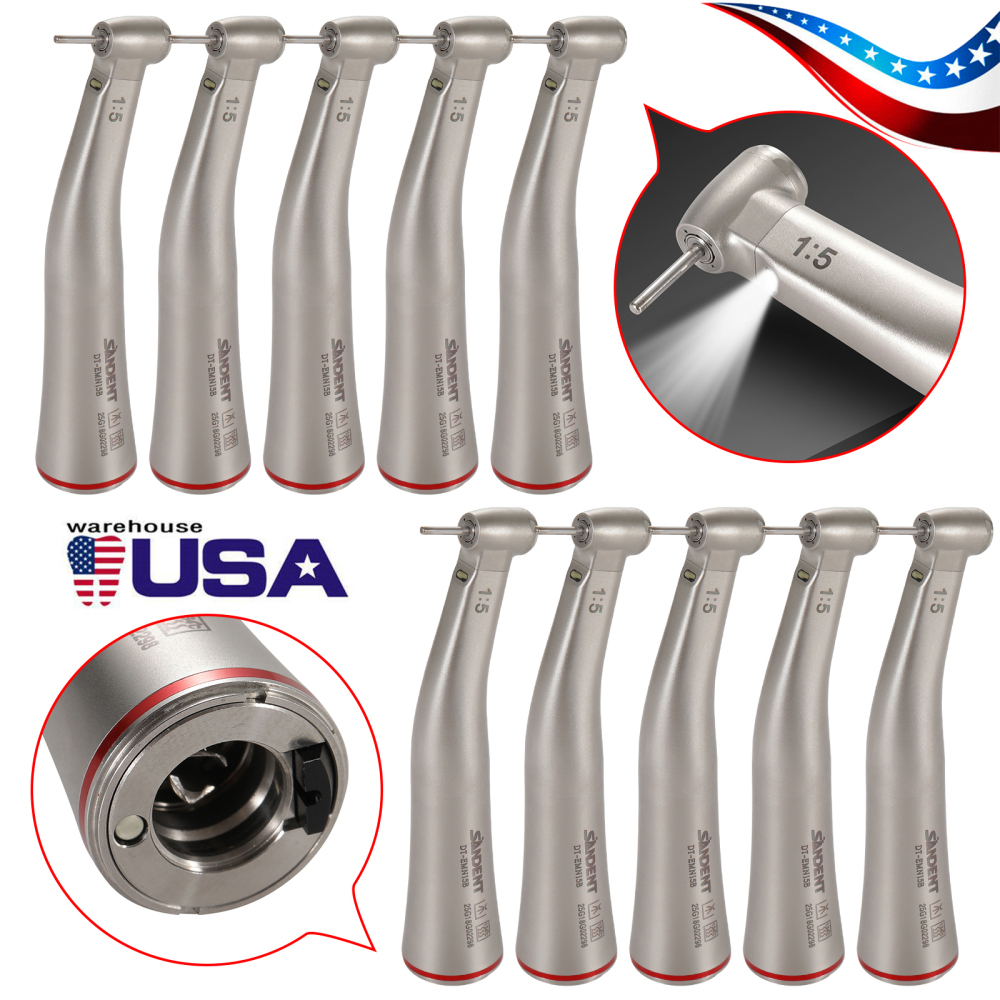 Upgrade Sandent brand Dental 1:5 Increasing LED Fiber Optic Electric Contra Angle Handpiece Standard/Mini head