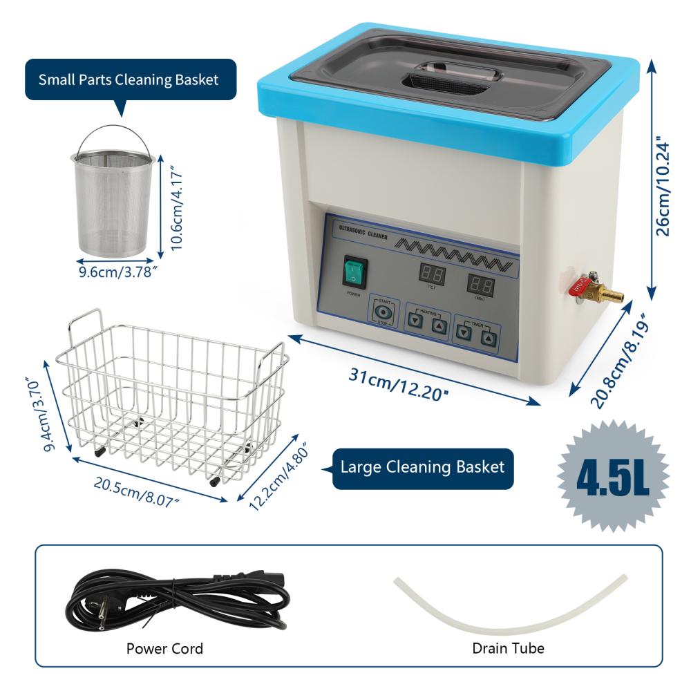 4.5L Dental Handpiece Digital Ultrasonic Cleaner Cleaning Lab Instrument