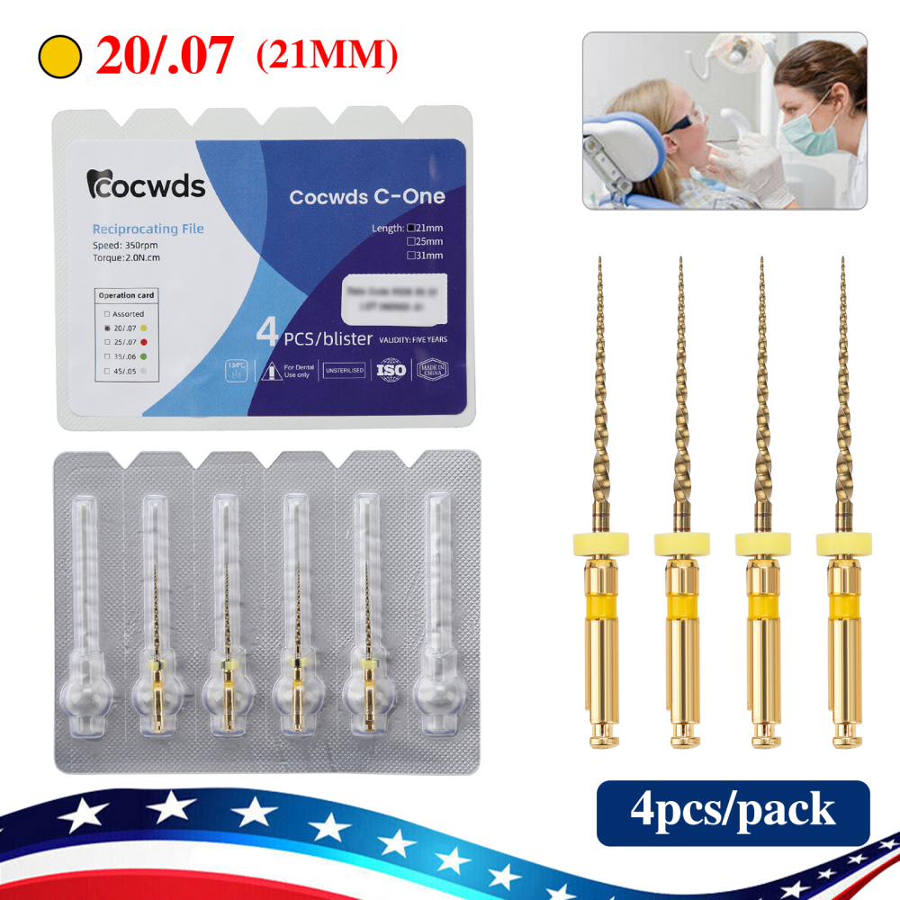 4pcs Dental Reciprocating Endodontic Root Canal Niti Gold Endo Rotary Files 21mm/25mm/31mm