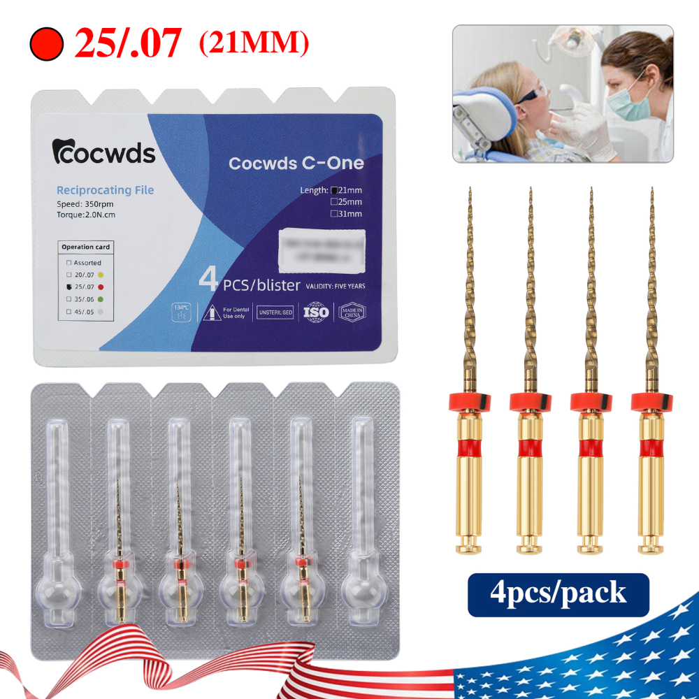 4pcs Dental Reciprocating Endodontic Root Canal Niti Gold Endo Rotary Files 21mm/25mm/31mm