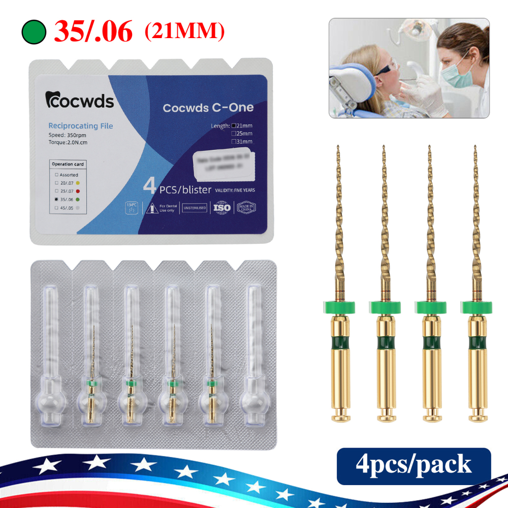 4pcs Dental Reciprocating Endodontic Root Canal Niti Gold Endo Rotary Files 21mm/25mm/31mm