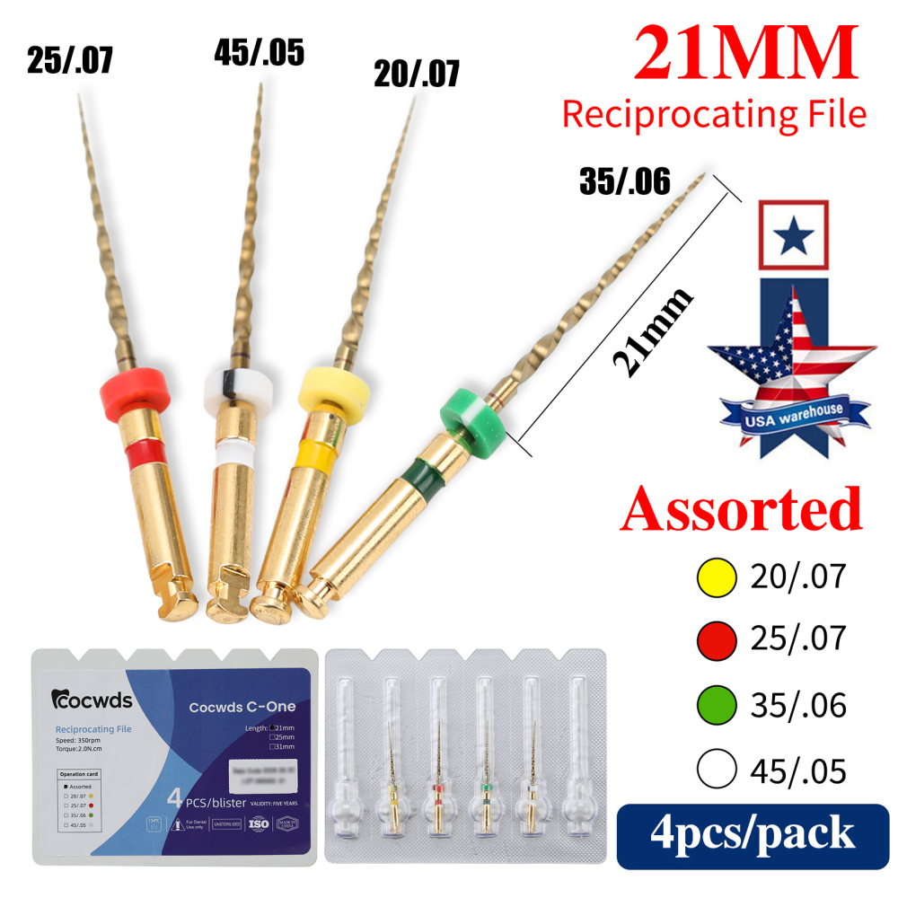 4pcs Dental Reciprocating Endodontic Root Canal Niti Gold Endo Rotary Files 21mm/25mm/31mm