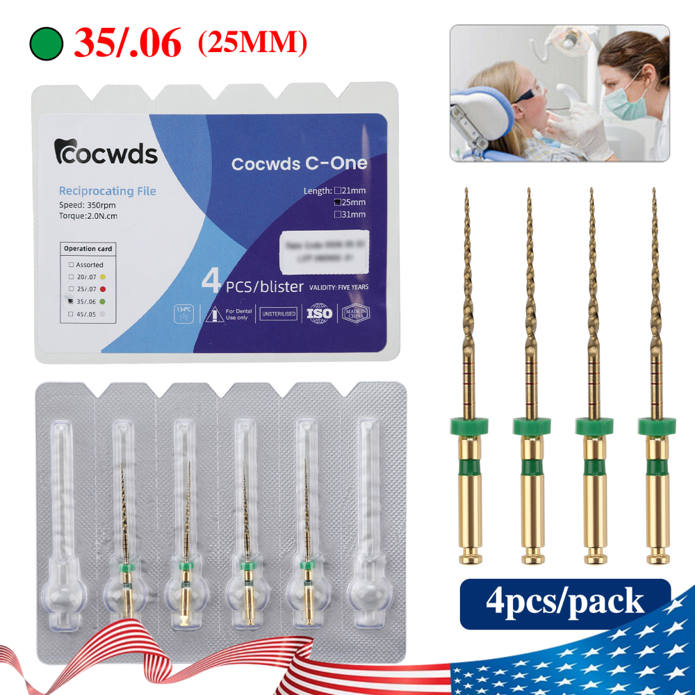 4pcs Dental Reciprocating Endodontic Root Canal Niti Gold Endo Rotary Files 21mm/25mm/31mm