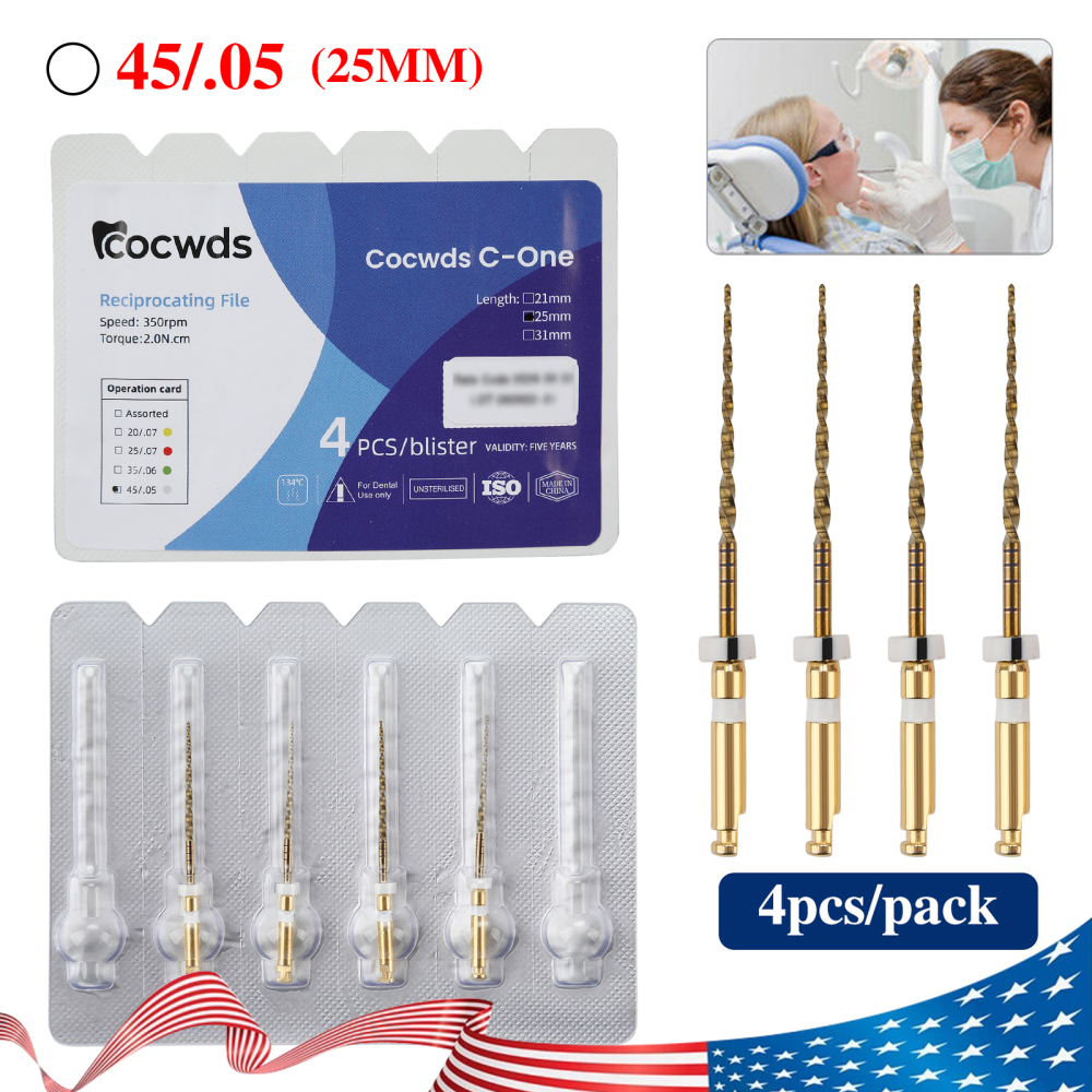4pcs Dental Reciprocating Endodontic Root Canal Niti Gold Endo Rotary Files 21mm/25mm/31mm
