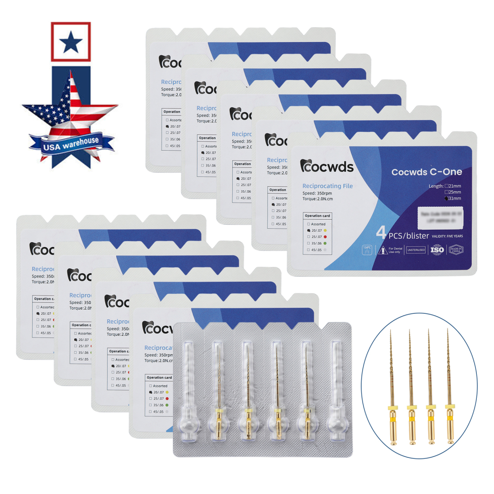4pcs Dental Reciprocating Endodontic Root Canal Niti Gold Endo Rotary Files 21mm/25mm/31mm