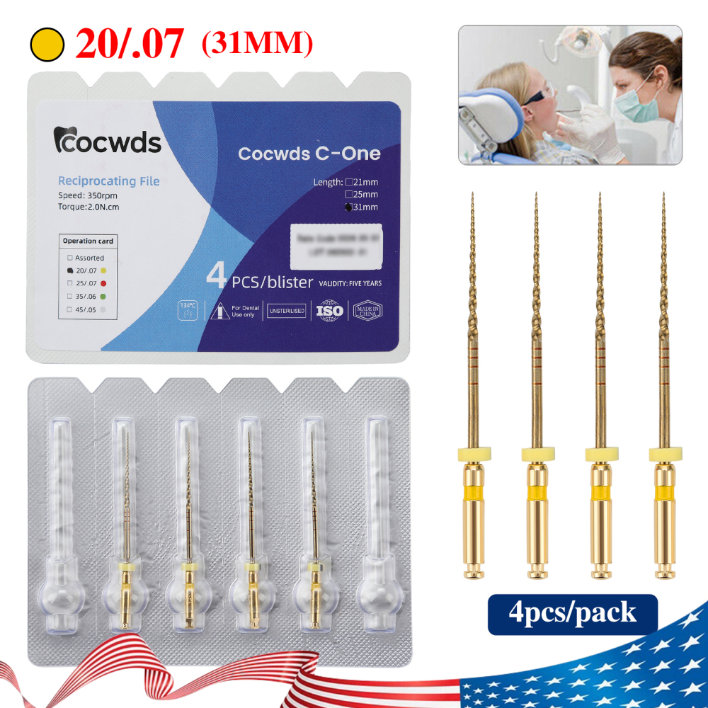 4pcs Dental Reciprocating Endodontic Root Canal Niti Gold Endo Rotary Files 21mm/25mm/31mm