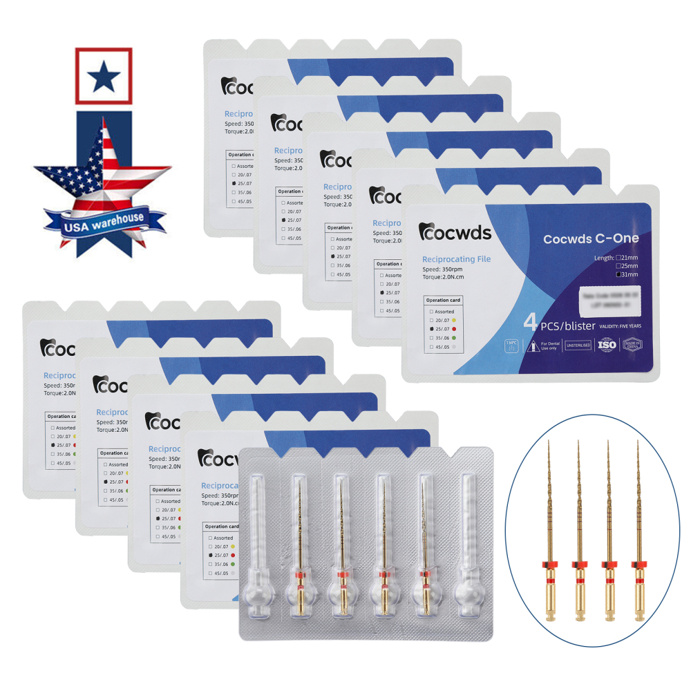 4pcs Dental Reciprocating Endodontic Root Canal Niti Gold Endo Rotary Files 21mm/25mm/31mm